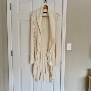 Daisy Fuentes Waterfall Tiered Cable Knit Open Cardigan Duster Sweater, Large